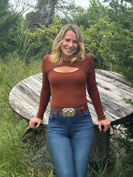 Midnight Ruckus Ribbed Peekaboo Top — Espresso