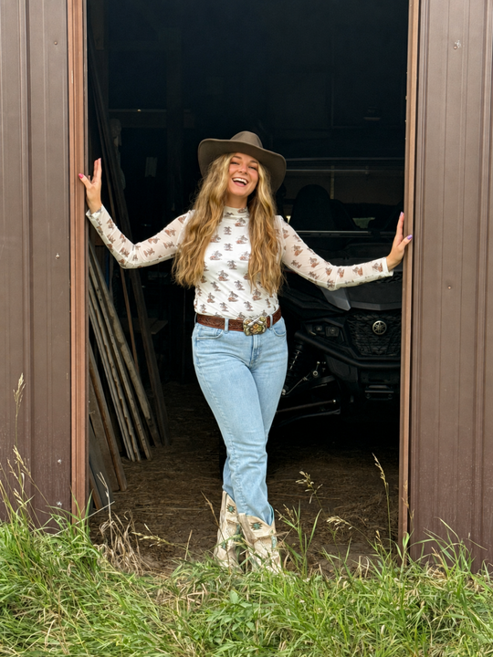 Bucking Bronc Long Sleeve Stretch Mesh Top