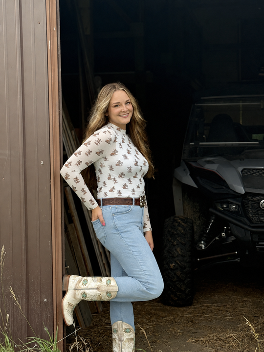 Bucking Bronc Long Sleeve Stretch Mesh Top