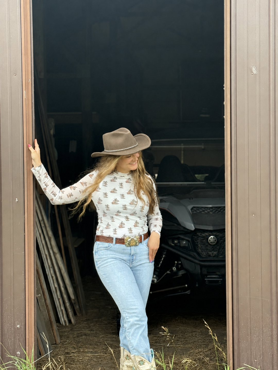 Bucking Bronc Long Sleeve Stretch Mesh Top