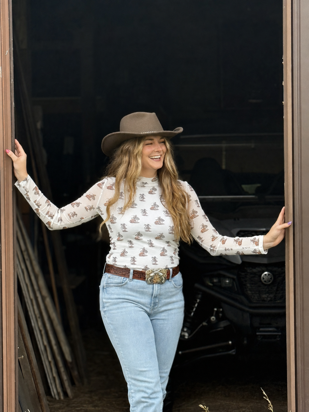 Bucking Bronc Long Sleeve Stretch Mesh Top