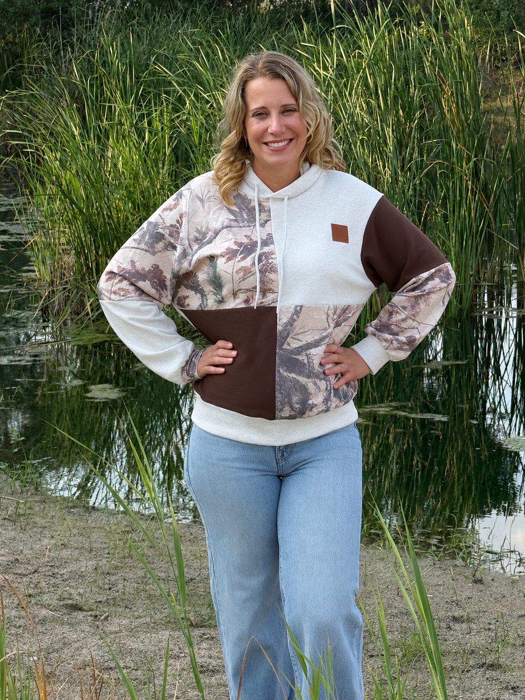 Autumn Collage Color-Block Camo Hoodie