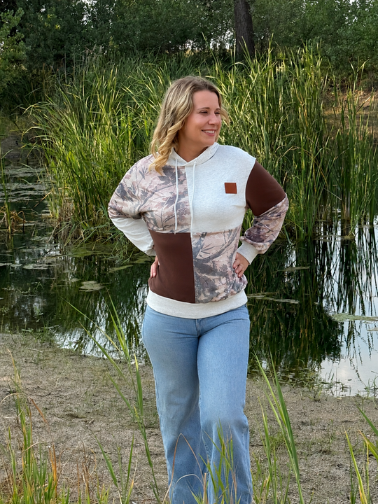 Autumn Collage Color-Block Camo Hoodie