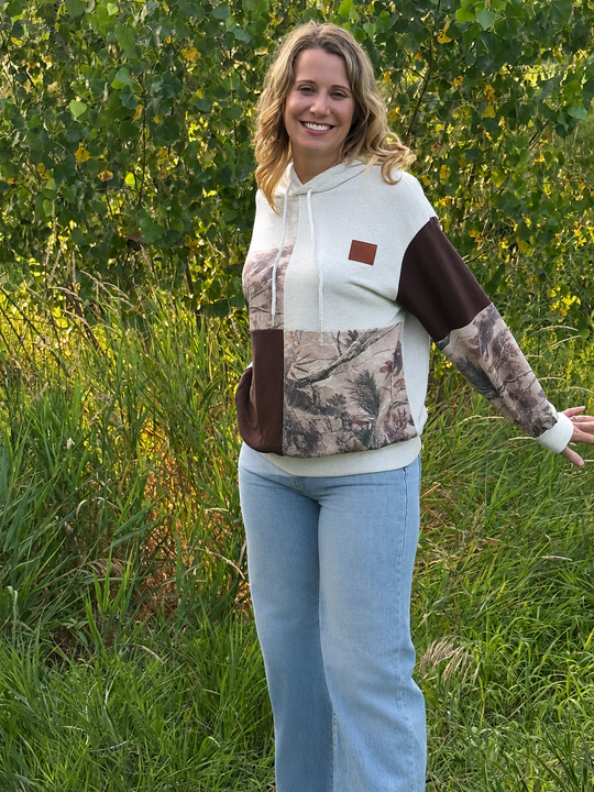 Autumn Collage Color-Block Camo Hoodie