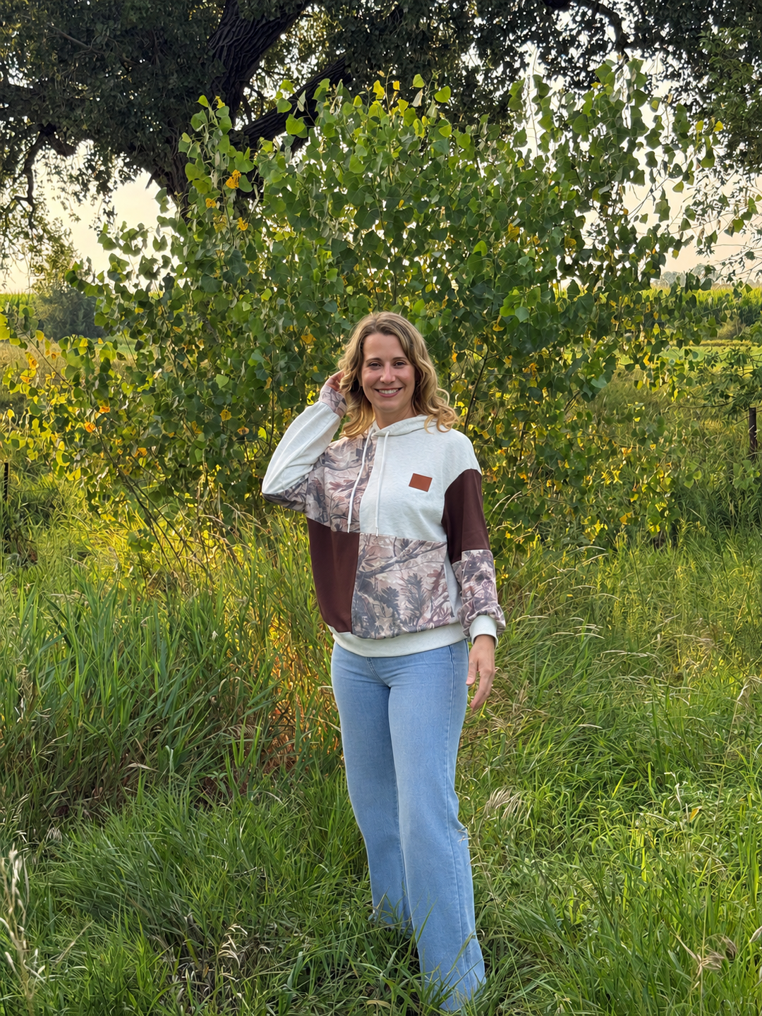 Autumn Collage Color-Block Camo Hoodie