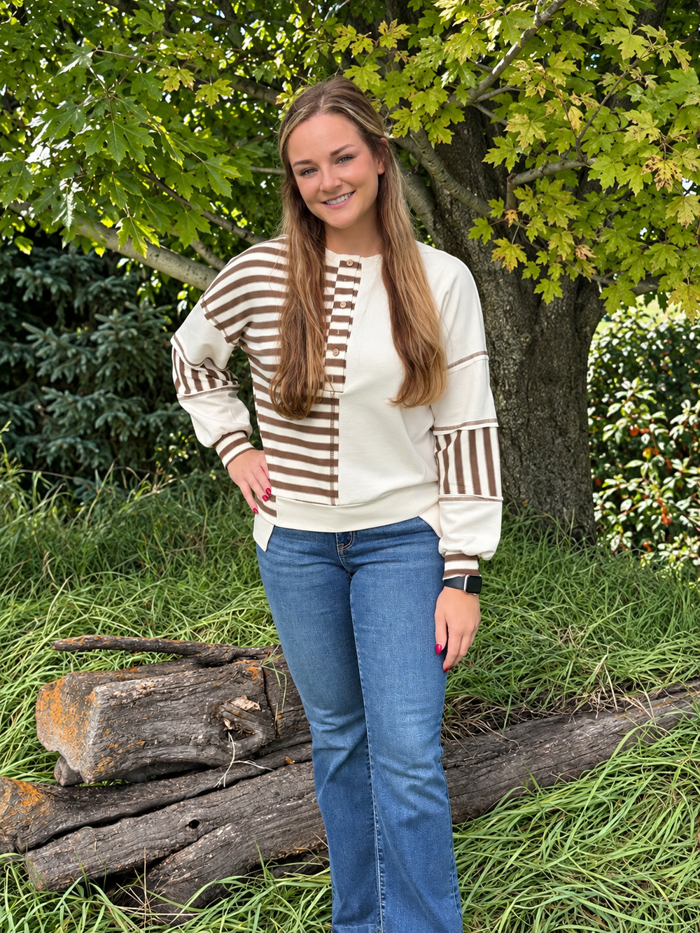 Khaki-Stripe Oversized Pullover