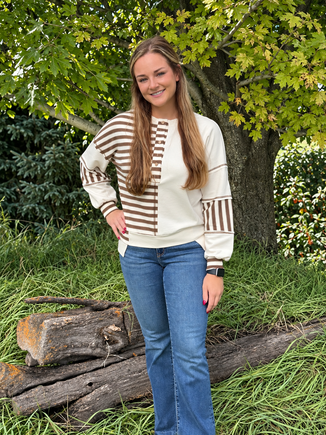 Khaki-Stripe Oversized Pullover