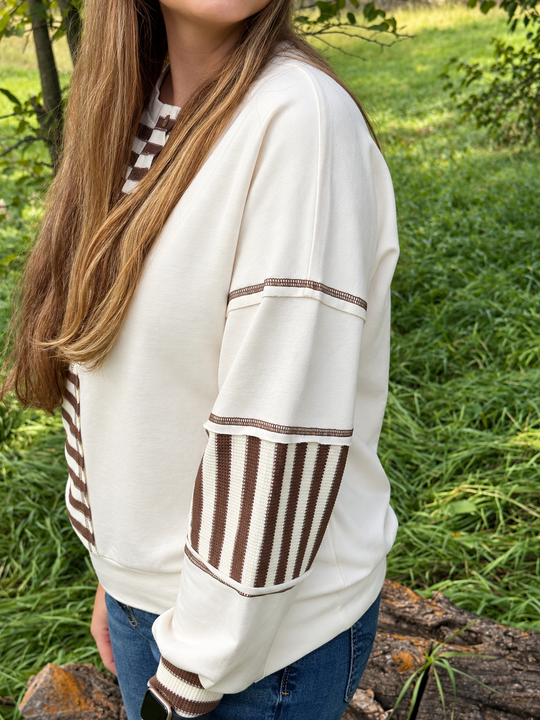 Khaki-Stripe Oversized Pullover