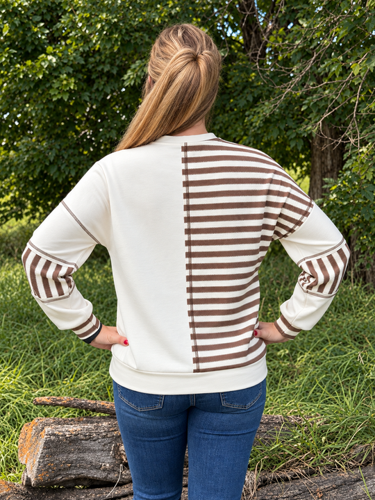 Khaki-Stripe Oversized Pullover