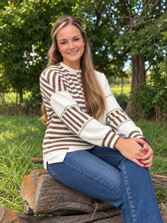 Khaki-Stripe Oversized Pullover