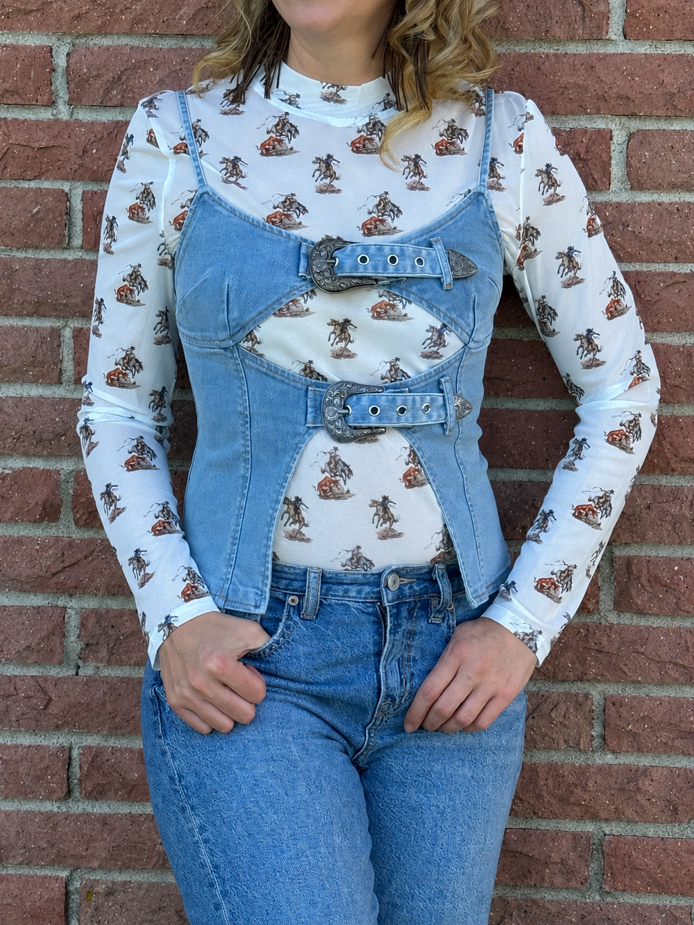 Double-Buckle Denim Topper