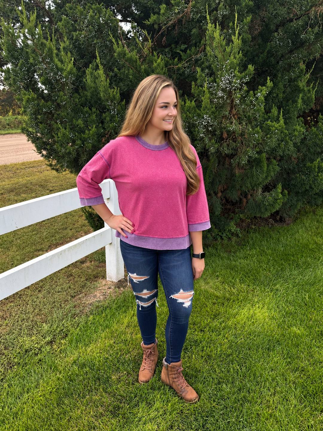 Wild Strawberry Bracelet-Sleeve Shirt