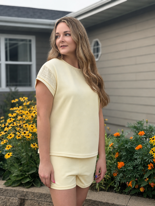 High-Noon Honey Lace Set - Short Sleeve and Shorts