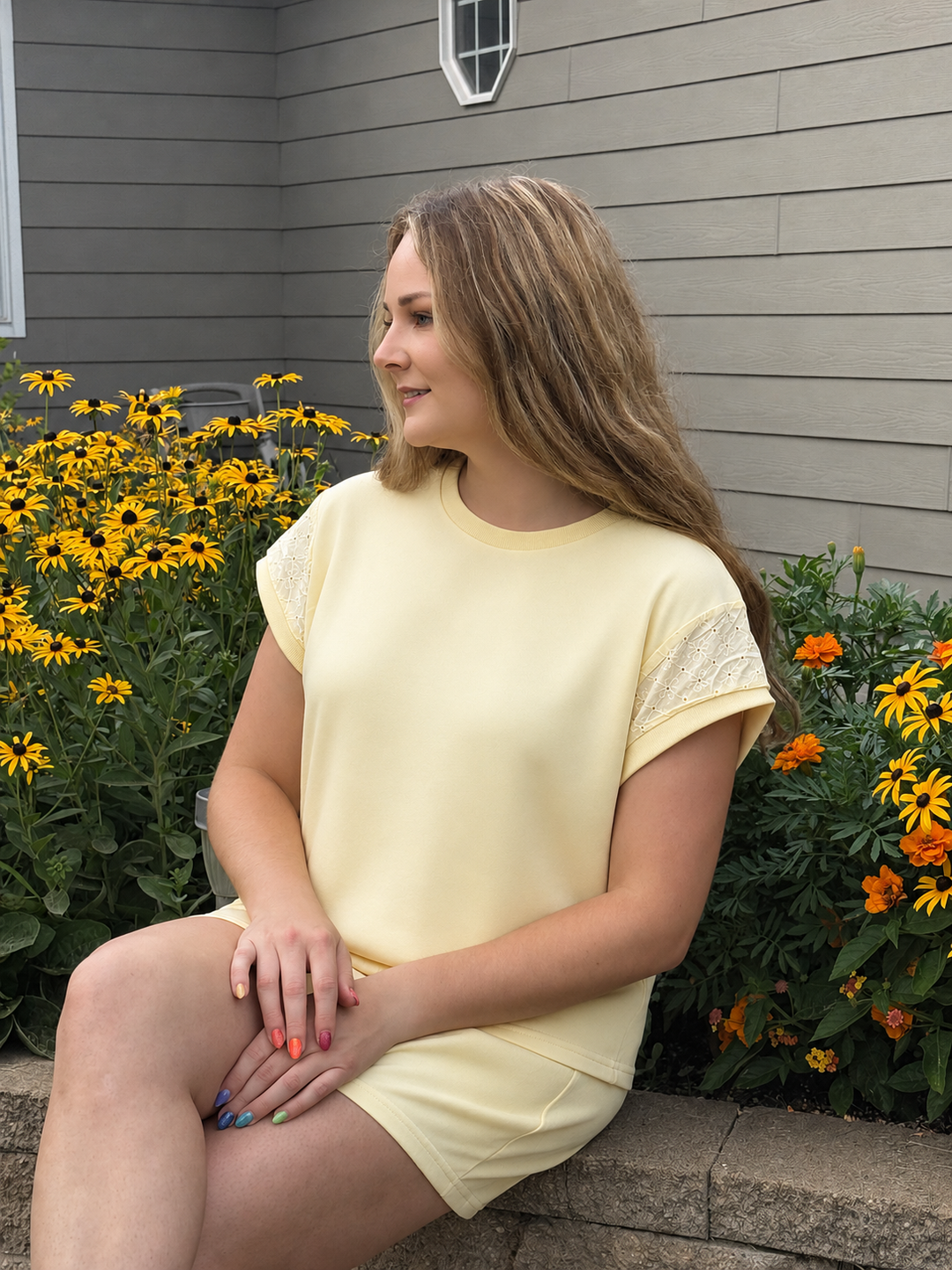 High-Noon Honey Lace Set - Short Sleeve and Shorts