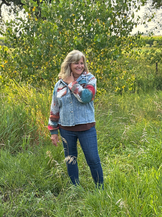 High Plains Hooded Denim Aztec Shacket