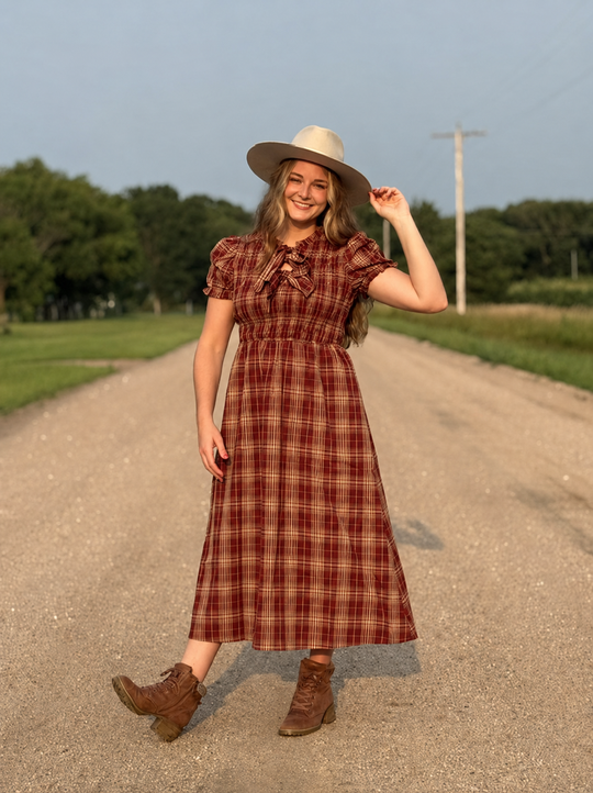 Canyon Sunset Plaid Prairie Dress