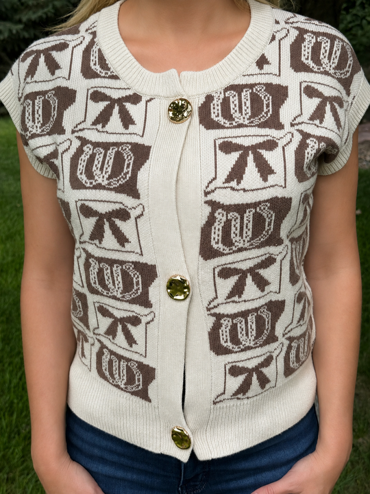 Lucky Ribbon Knit Sweater Vest — Espresso &amp; Cream