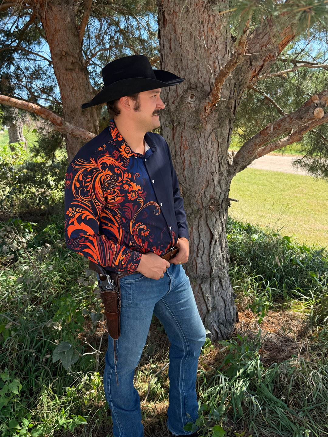 High-Society Boroque Pattern Silk Longsleeve Button-Up