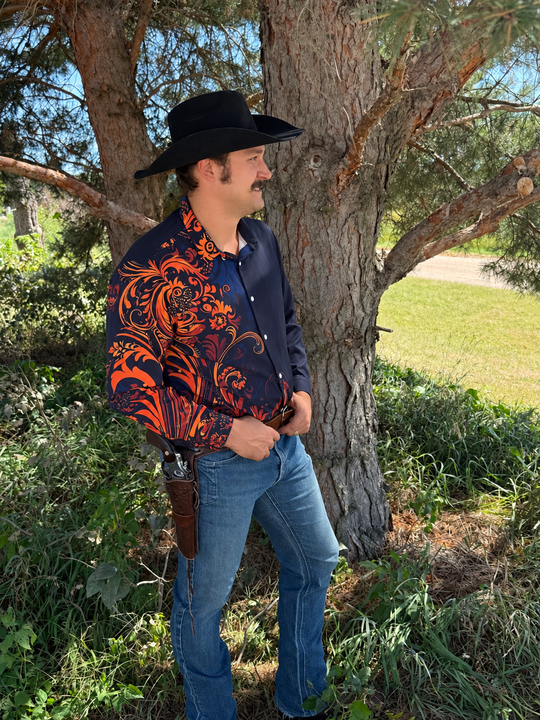 High-Society Boroque Pattern Silk Longsleeve Button-Up