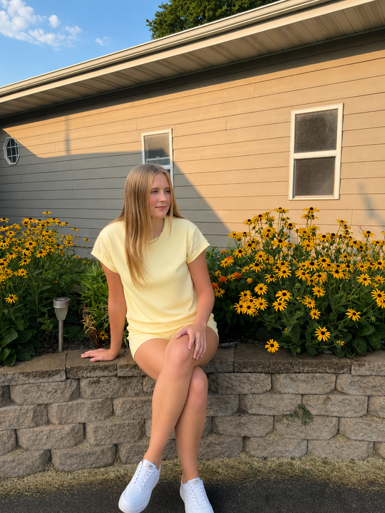 High-Noon Honey Lace Set - Short Sleeve and Shorts