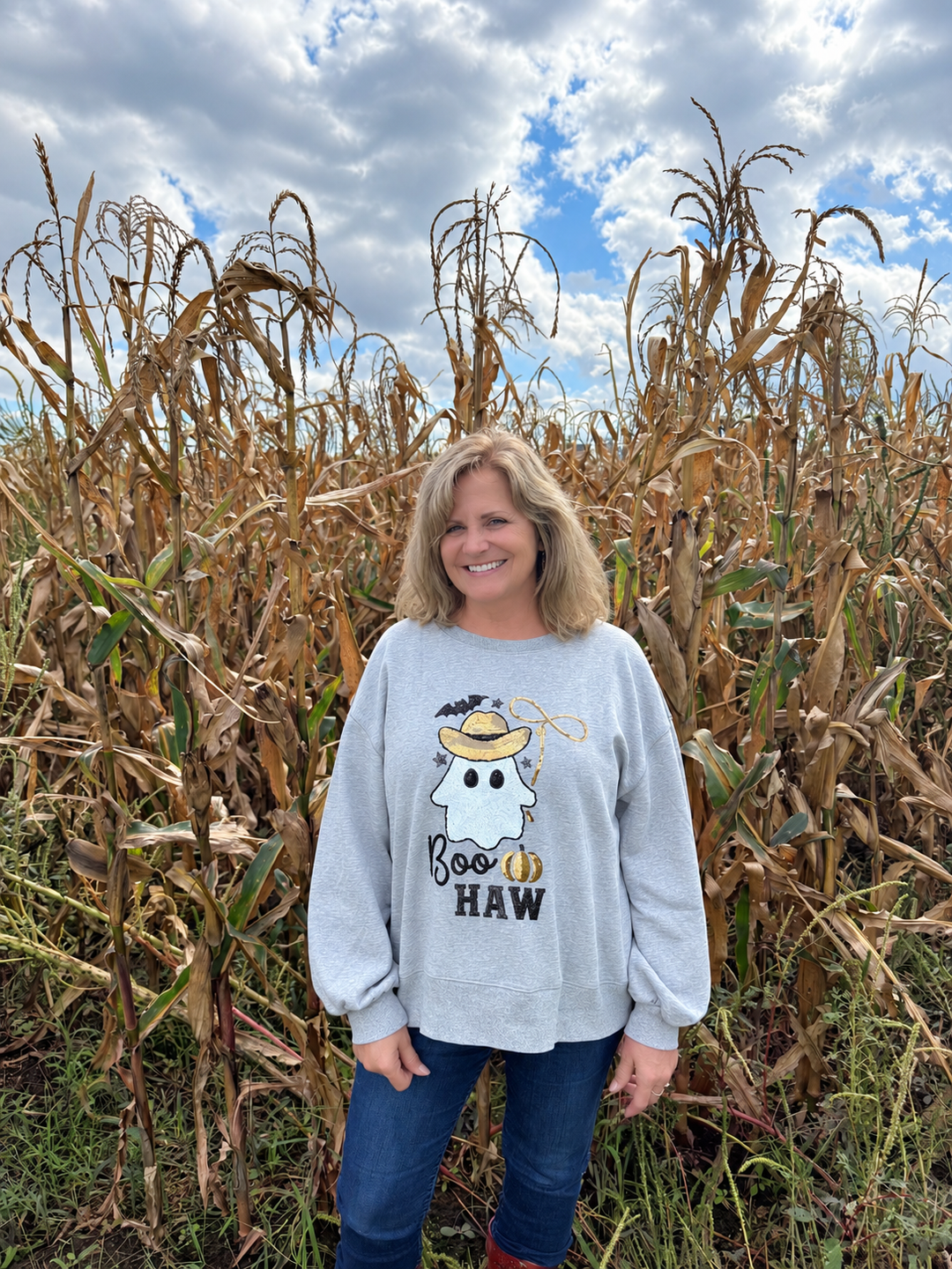 "BOO-Haw!" Grey Pullover Halloween Sweatshirt