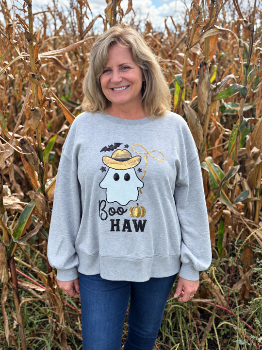 "BOO-Haw!" Grey Pullover Halloween Sweatshirt
