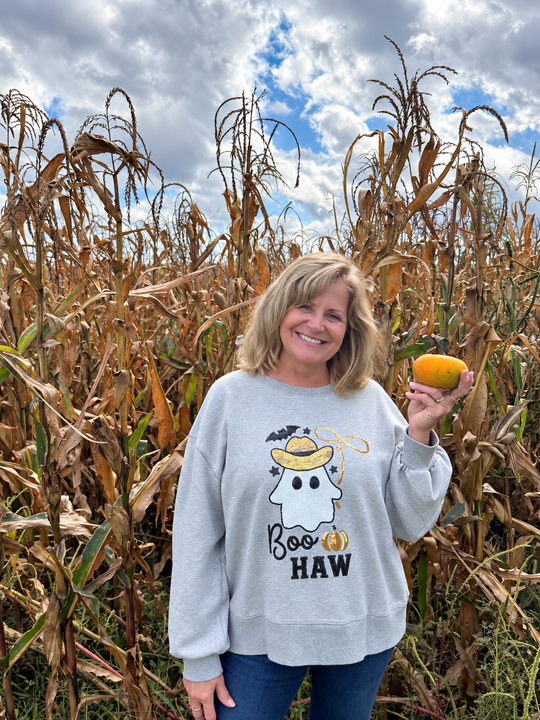 "BOO-Haw!" Grey Pullover Halloween Sweatshirt