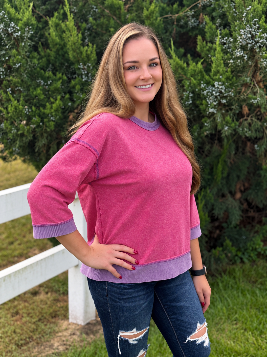 Wild Strawberry Bracelet-Sleeve Shirt