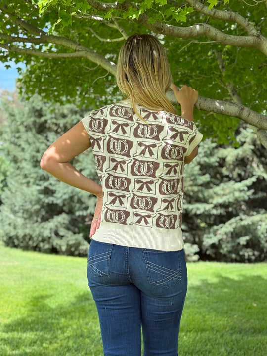 Lucky Ribbon Knit Sweater Vest — Espresso &amp; Cream