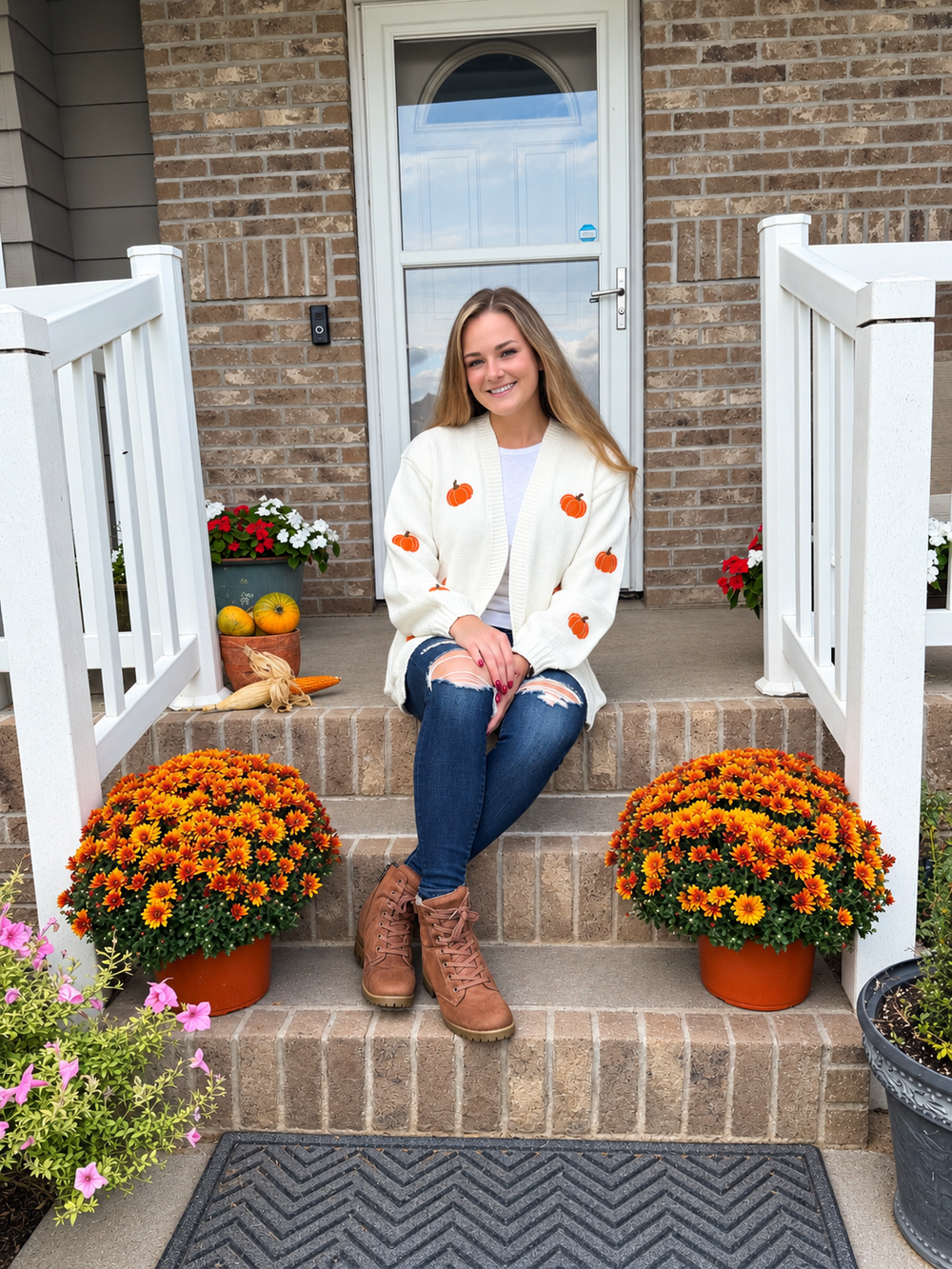 Pumpkin-Cutie White Cardigan