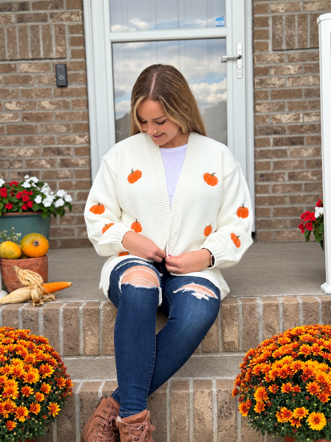 Pumpkin-Cutie White Cardigan