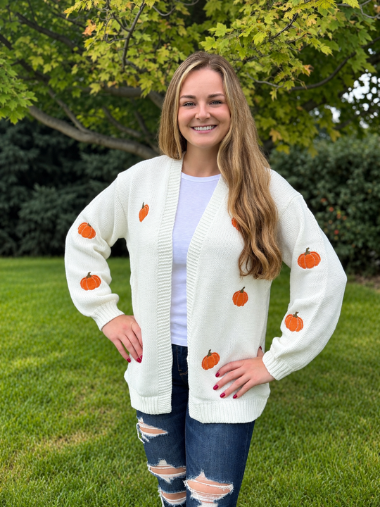Pumpkin-Cutie White Cardigan