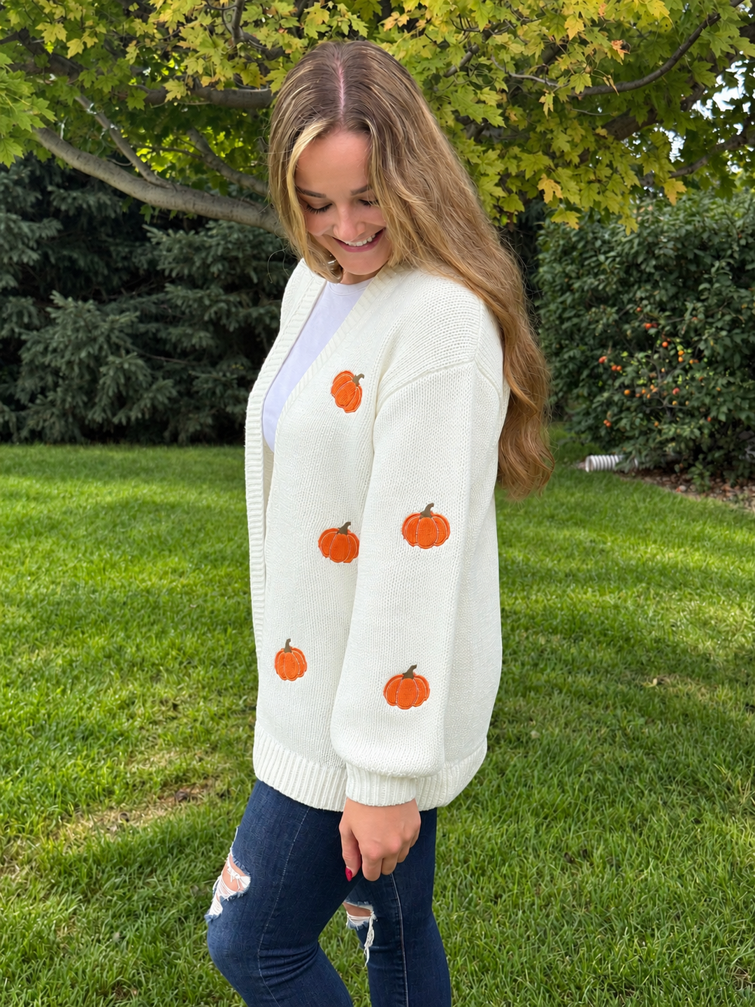 Pumpkin-Cutie White Cardigan